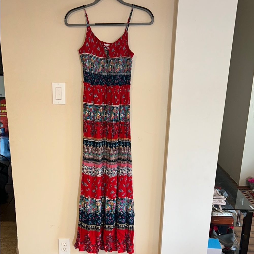 Eclipse Red and Blue Maxi Sundress with Spaghetti Straps
